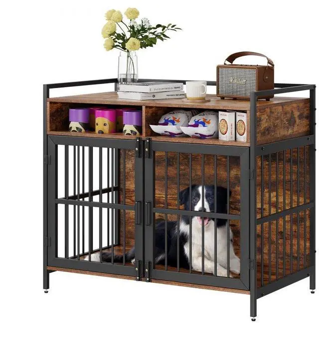 Main image of VEVOR Furniture Style Dog Crate with Storage, 41 inch Dog Crate Furniture Large Breed with Double Doors, Wooden Dog Cage for Large/Medium Dog Indoor, Hold up to 70 lbs, Rustic Brown
