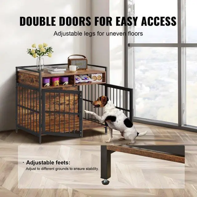 Alt view image 4 of 7 - VEVOR Furniture Style Dog Crate with Storage, 41 inch Dog Crate Furniture Large Breed with Double Doors, Wooden Dog Cage for Large/Medium Dog Indoor, Hold up to 70 lbs, Rustic Brown
