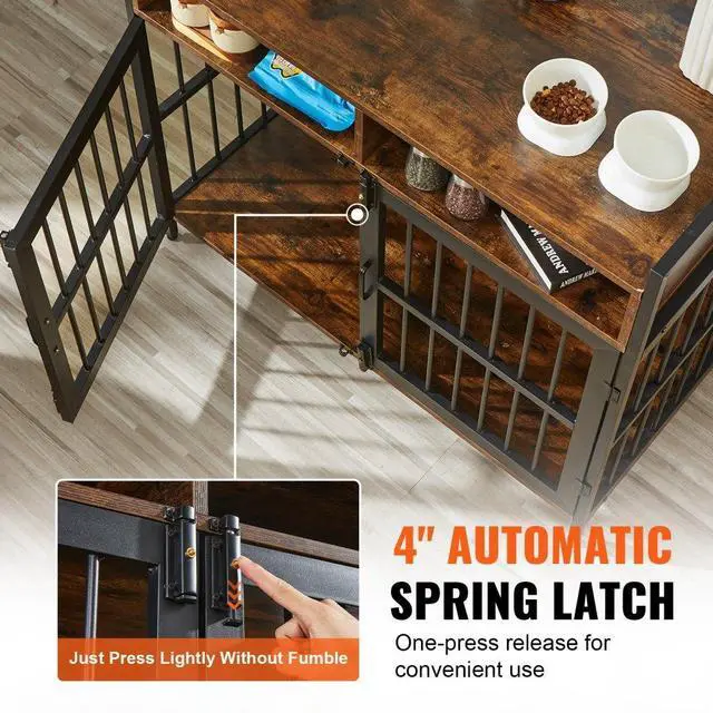Alt view image 5 of 7 - VEVOR Furniture Style Dog Crate with Storage, 41 inch Dog Crate Furniture Large Breed with Double Doors, Wooden Dog Cage for Large/Medium Dog Indoor, Hold up to 70 lbs, Rustic Brown