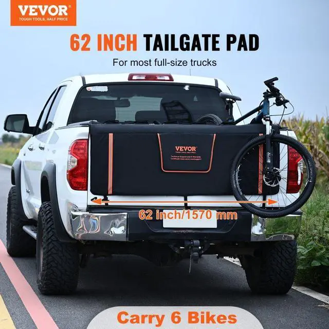 Alt view image 2 of 7 - VEVOR Tailgate Bike Pad, 62" Truck Tailgate Pad Carry 6 Mountain Bikes, Upgraded Grooves Tailgate Protection Pad with Reflective Strips and Tool Pockets, with Camera Opening for Most Pickup Trucks