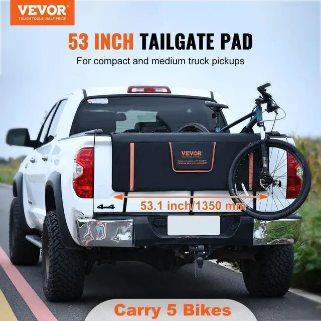 Alt view image 2 of 7 - VEVOR Tailgate Bike Pad, 53" Truck Tailgate Pad Carry 5 Mountain Bikes, Upgraded Grooves Tailgate Protection Pad with Reflective Strips and Tool Pockets, with Camera Opening for Mid-Size Pickup Trucks