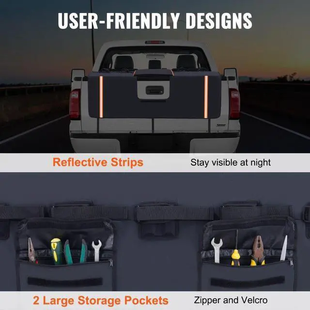 Alt view image 6 of 7 - VEVOR Tailgate Bike Pad, 62" Truck Tailgate Pad Carry 6 Mountain Bikes, Upgraded Grooves Tailgate Protection Pad with Reflective Strips and Tool Pockets, with Camera Opening for Most Pickup Trucks