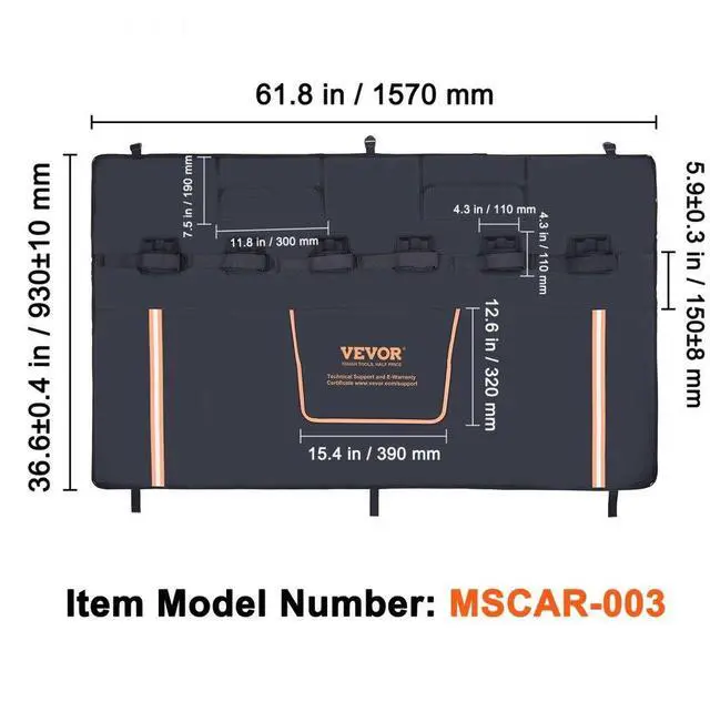 Alt view image 7 of 7 - VEVOR Tailgate Bike Pad, 62" Truck Tailgate Pad Carry 6 Mountain Bikes, Upgraded Grooves Tailgate Protection Pad with Reflective Strips and Tool Pockets, with Camera Opening for Most Pickup Trucks