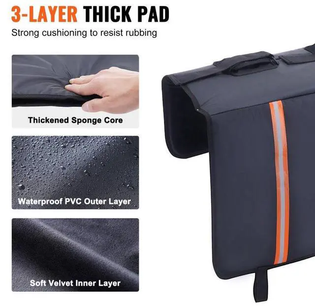 Alt view image 3 of 7 - VEVOR Tailgate Bike Pad, 53" Truck Tailgate Pad Carry 5 Mountain Bikes, Upgraded Grooves Tailgate Protection Pad with Reflective Strips and Tool Pockets, with Camera Opening for Mid-Size Pickup Trucks