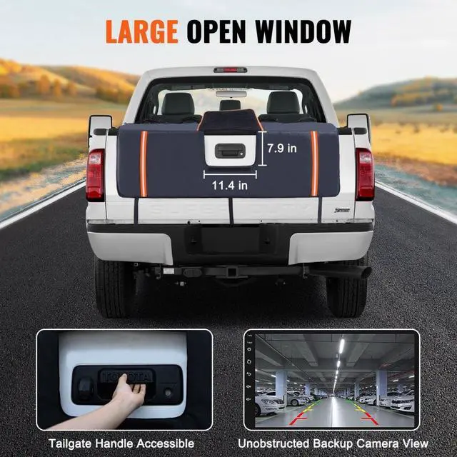 Alt view image 5 of 7 - VEVOR Tailgate Bike Pad, 53" Truck Tailgate Pad Carry 5 Mountain Bikes, Upgraded Grooves Tailgate Protection Pad with Reflective Strips and Tool Pockets, with Camera Opening for Mid-Size Pickup Trucks