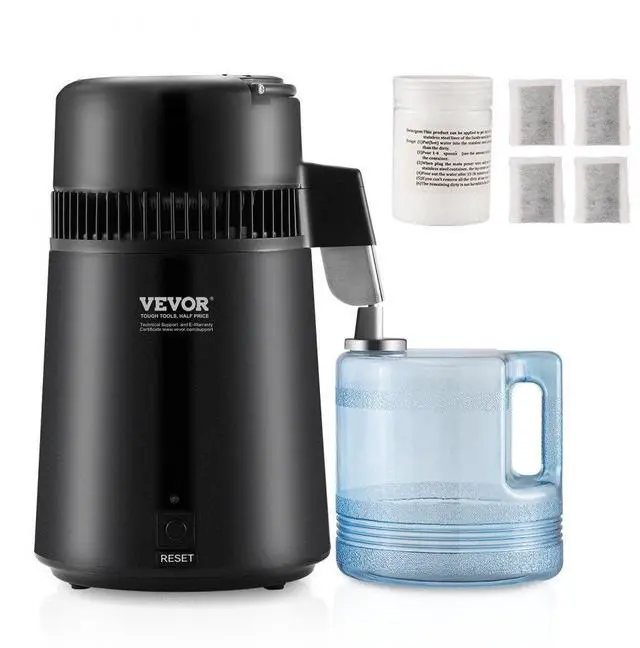 Main image of VEVOR Water Distiller, 4L 1.05 Gallon Pure Water Purifier Filter For Home Countertop, 750W Distilled Water Maker, Stainless Steel Interior Distiller Water Making Machine to Make Clean Water, Black