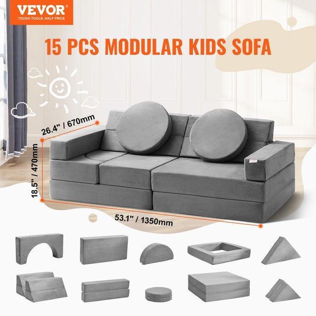 Alt view image 2 of 7 - VEVOR Play Couch, Modular Kids Nugget Couch 15pcs, Toddler Foam Sofa Couch with High-density 25D Sponge for Playing, Creating, Sleeping, Imaginative Kids Furniture for Bedroom and Playroom