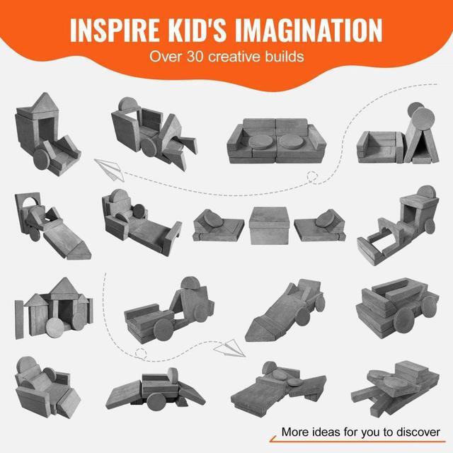 Alt view image 3 of 7 - VEVOR Play Couch, Modular Kids Nugget Couch 15pcs, Toddler Foam Sofa Couch with High-density 25D Sponge for Playing, Creating, Sleeping, Imaginative Kids Furniture for Bedroom and Playroom