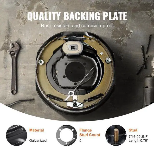Alt view image 5 of 7 - VEVOR Electric Trailer Brake Assembly, 12" x 2", 2 Pairs Self-Adjusting Electric Brakes Kit for 7000 lbs Axle, 5-Hole Mounting, Backing Plates for Braking System Part Replacement (2 Right + 2 Left)