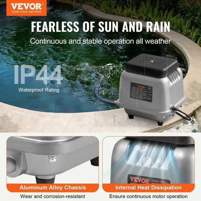 Alt view image 2 of 7 - VEVOR Linear Air Pump, 109L/Min Air Flow Septic Aerator Pump, Aeration System for 1/2 Acre 10 FT Deep Ponds, Water Gardens, Waste Treatments, Septic Tanks, Aquariums, Seafood Restaurants, Fish Farms