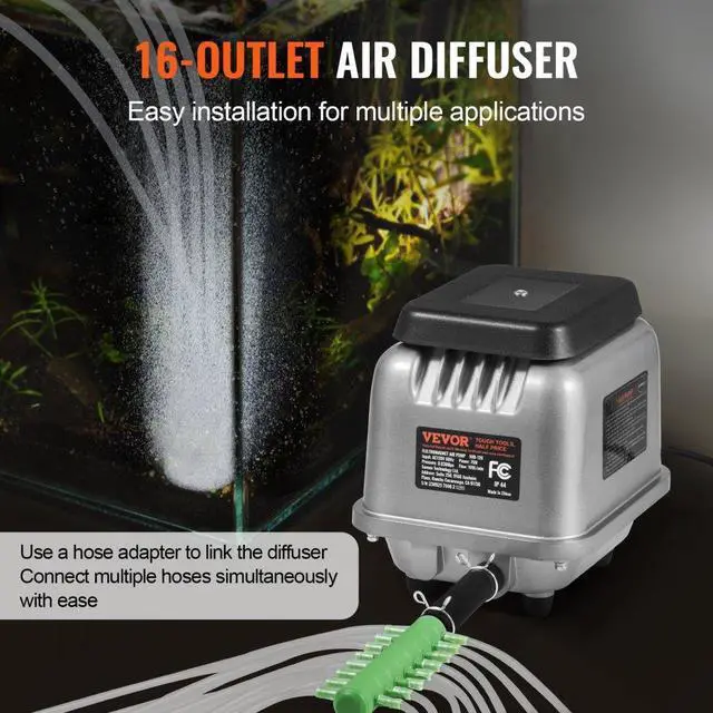 Alt view image 4 of 7 - VEVOR Linear Air Pump, 109L/Min Air Flow Septic Aerator Pump, Aeration System for 1/2 Acre 10 FT Deep Ponds, Water Gardens, Waste Treatments, Septic Tanks, Aquariums, Seafood Restaurants, Fish Farms