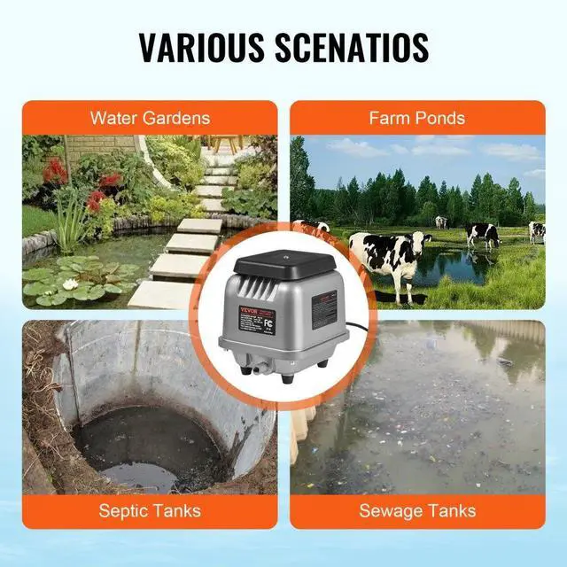 Alt view image 6 of 7 - VEVOR Linear Air Pump, 109L/Min Air Flow Septic Aerator Pump, Aeration System for 1/2 Acre 10 FT Deep Ponds, Water Gardens, Waste Treatments, Septic Tanks, Aquariums, Seafood Restaurants, Fish Farms