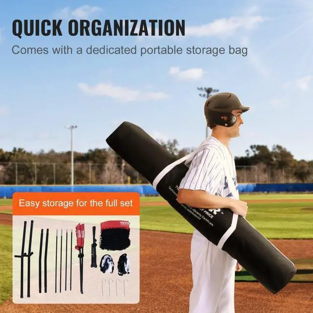 Alt view image 6 of 14 - VEVOR 7x7 ft Baseball Softball Practice Net, Portable Baseball Training Net for Hitting Catching Pitching, Backstop Equipment with Bow Frame, Carry Bag, Strike Zone, 12 Balls, Tee, and Ball Collector