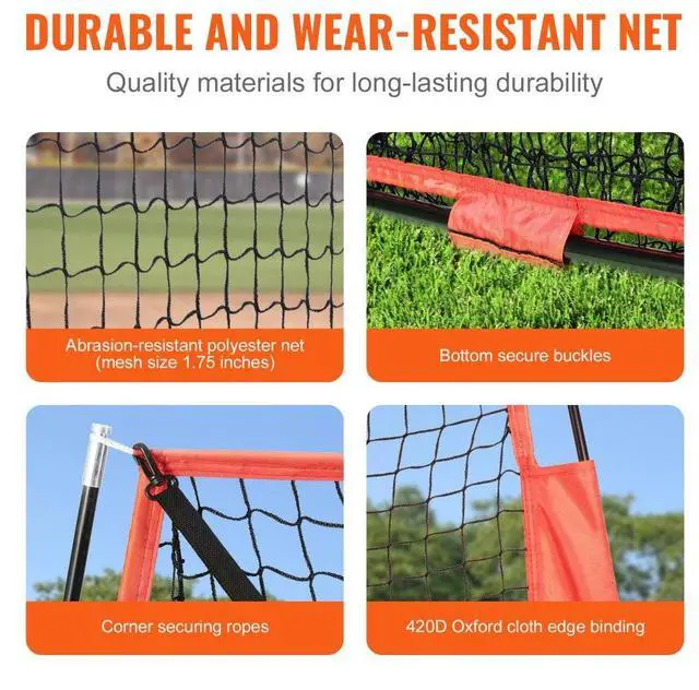 Alt view image 4 of 14 - VEVOR 7x7 ft Baseball Softball Practice Net, Portable Baseball Training Net for Hitting Catching Pitching, Backstop Equipment with Bow Frame, Carry Bag, Strike Zone, 12 Balls, Tee, and Ball Collector