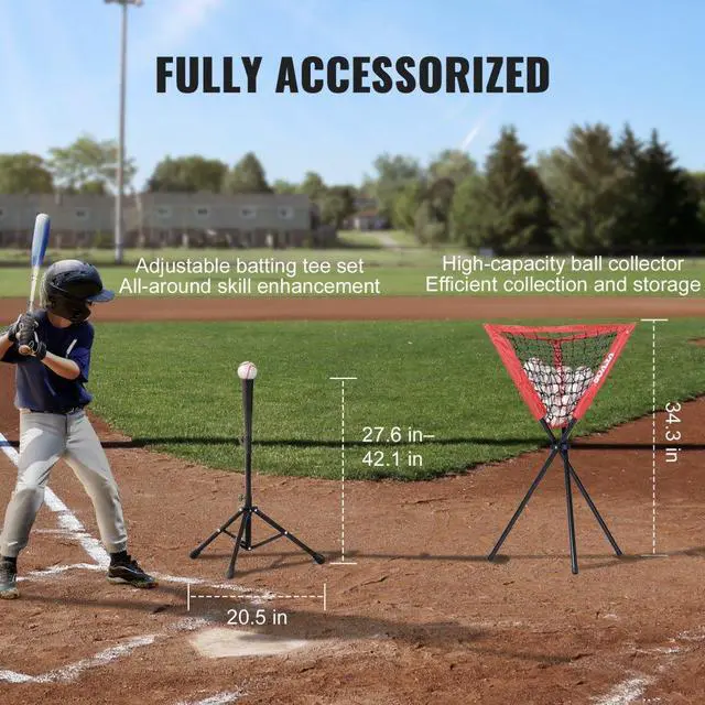 Alt view image 5 of 14 - VEVOR 7x7 ft Baseball Softball Practice Net, Portable Baseball Training Net for Hitting Catching Pitching, Backstop Equipment with Bow Frame, Carry Bag, Strike Zone, 12 Balls, Tee, and Ball Collector