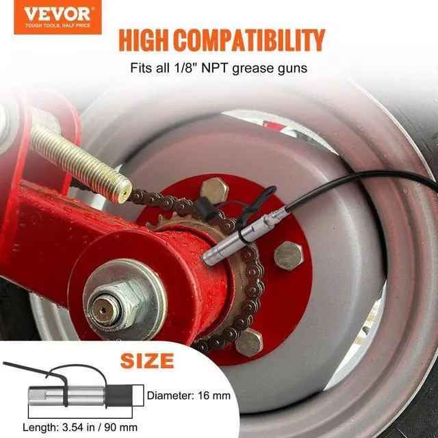 Alt view image 2 of 7 - VEVOR Grease Gun Coupler, 10000 PSI High Pressure, 3-Jaw Locking, Quick Release Grease Gun Tip with Hose/Zerk Fittings Cleaner/Leak-Proof Cap, Compatible with All Grease Guns 1/8" NPT Grease Fittings