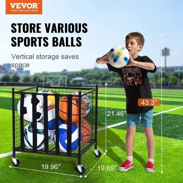 Alt view image 2 of 7 - VEVOR Rolling Sports Ball Storage Cart, Lockable Basketball Cage with Elastic Straps, Sport Equipment Holder Organizer for Indoor Outdoor, Steel Storage Rack for Garages, Playgroup, Gym and Schools