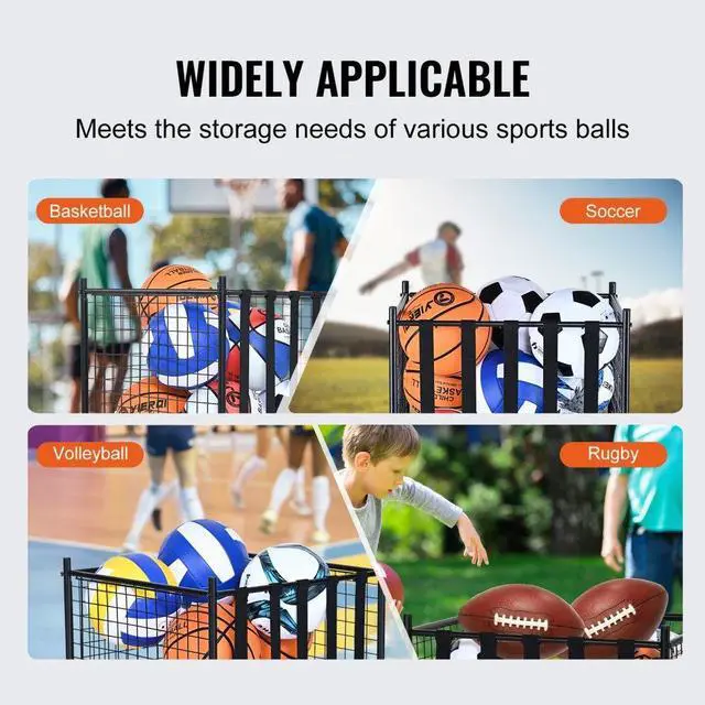 Alt view image 6 of 7 - VEVOR Rolling Sports Ball Storage Cart, Lockable Basketball Cage with Elastic Straps, Sport Equipment Holder Organizer for Indoor Outdoor, Steel Storage Rack for Garages, Playgroup, Gym and Schools