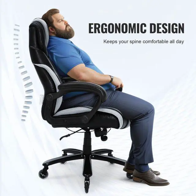 Alt view image 4 of 7 - VEVOR Heavy Duty Executive Office Chair with Cutting-edge Adjustable Lumbar Support for Long Hours, Big and Tall 400lbs Office Chair, Wide Thick Padded Strong Metal Base Quiet Wheels