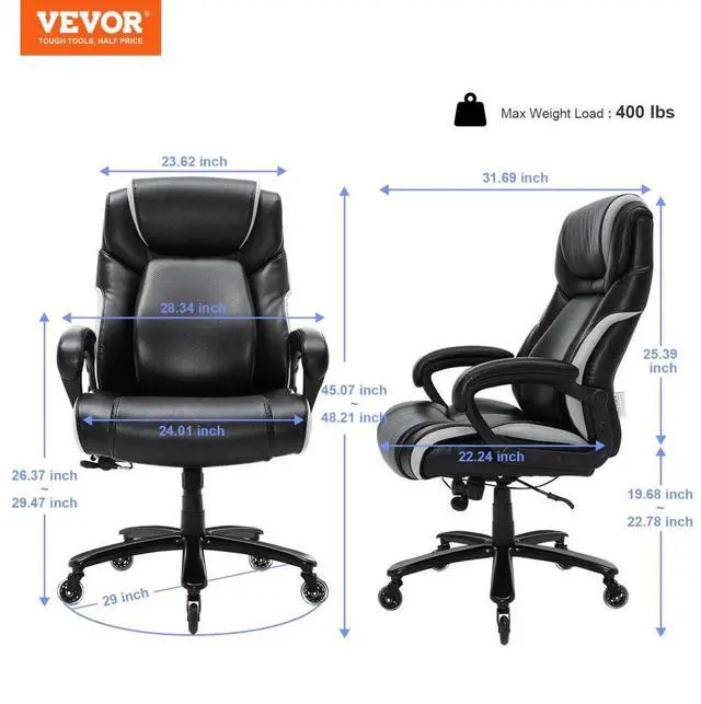 Alt view image 7 of 7 - VEVOR Heavy Duty Executive Office Chair with Cutting-edge Adjustable Lumbar Support for Long Hours, Big and Tall 400lbs Office Chair, Wide Thick Padded Strong Metal Base Quiet Wheels