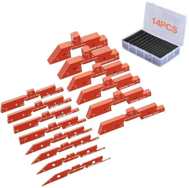 Main image of VEVOR Router Table Setup Bars, 14 pcs, Precision Aluminum Setup Blocks Height Gauge Set, with Laser Engraved Size Markings Storage Case, Measuring Depth Height Angle, for Router Table Saw Accessories