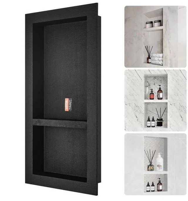 Main image of VEVOR Shower Niche Ready for Tile 16" x 32", Double Shelf Organizer, Square Corners Wall-inserted Niche Recessed, Sealed Protection Modern Soap Storage Niche for Shower Bathroom, Black