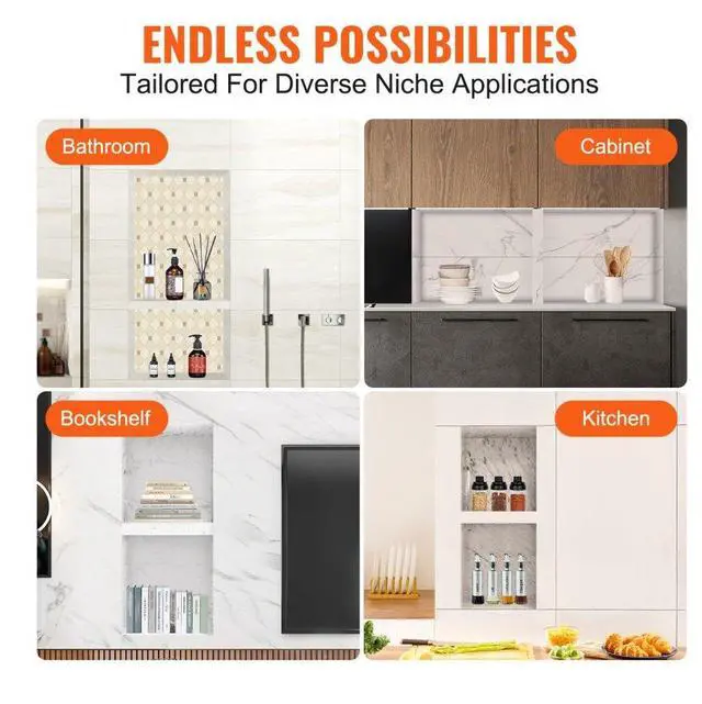 Alt view image 6 of 7 - VEVOR Shower Niche Ready for Tile 16" x 32", Double Shelf Organizer, Square Corners Wall-inserted Niche Recessed, Sealed Protection Modern Soap Storage Niche for Shower Bathroom, Black