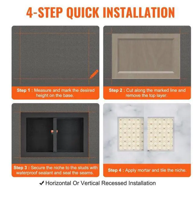 Alt view image 5 of 7 - VEVOR Shower Niche Ready for Tile 16" x 24", Double Shelf Organizer, Square Corners Wall-inserted Niche Recessed, Sealed Protection Modern Soap Storage Niche for Shower Bathroom, Black
