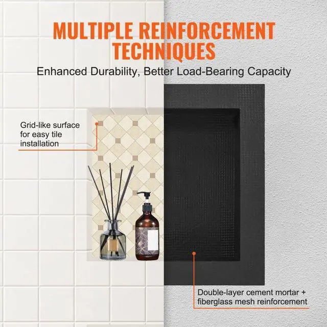 Alt view image 4 of 7 - VEVOR Shower Niche Ready for Tile 16" x 16", Single Shelf Organizer, Square Corners Wall-inserted Niche Recessed, Sealed Protection Modern Soap Storage Niche for Shower Bathroom, Black