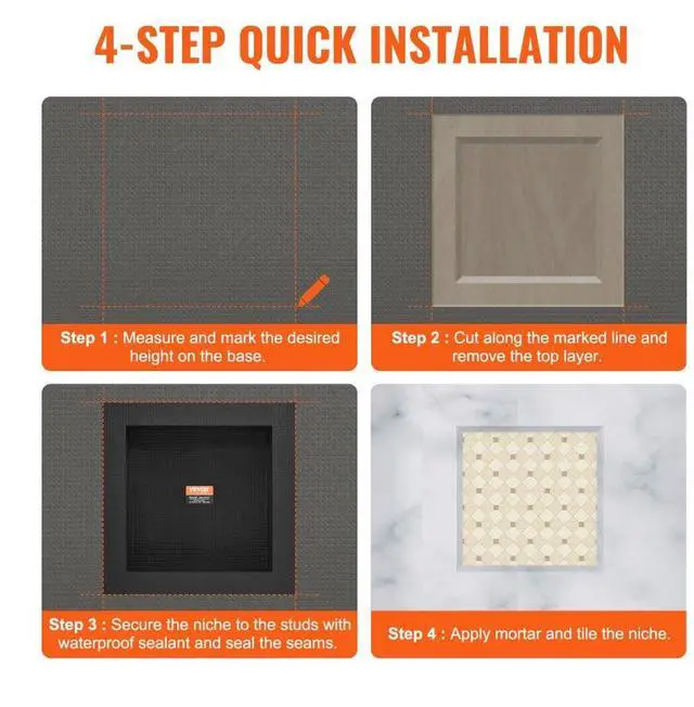 Alt view image 5 of 7 - VEVOR Shower Niche Ready for Tile 16" x 16", Single Shelf Organizer, Square Corners Wall-inserted Niche Recessed, Sealed Protection Modern Soap Storage Niche for Shower Bathroom, Black