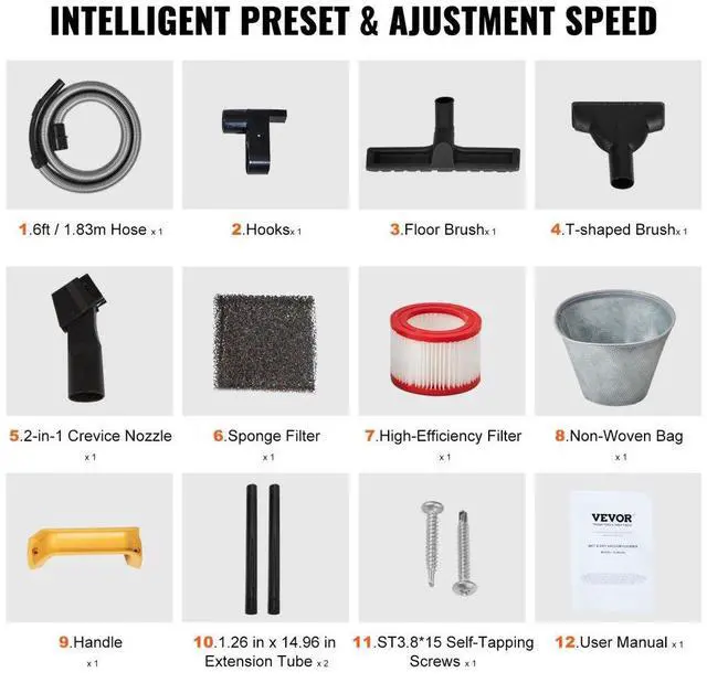 Alt view image 6 of 7 - VEVOR Shop Vacuum Wet And Dry, 5 Gallon 6 Peak HP Wet/Dry Vac, Powerful Suction with Blower Function with Attachments 2-in-1 Crevice Nozzle, Small Shop Vac Perfect for Carpet Debris, Pet Hair, Car