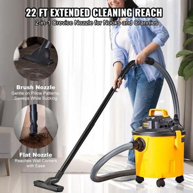 Alt view image 4 of 7 - VEVOR Shop Vacuum Wet And Dry, 5 Gallon 6 Peak HP Wet/Dry Vac, Powerful Suction with Blower Function with Attachments 2-in-1 Crevice Nozzle, Small Shop Vac Perfect for Carpet Debris, Pet Hair, Car