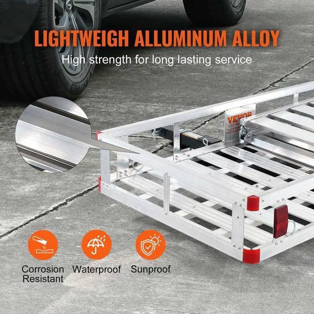 Alt view image 6 of 7 - VEVOR Hitch Mount Cargo Carrier, 45.3" x 25.6" Aluminum Hitch Cargo Rack with Folding Ramp, Hitch Rack Basket with Stabilizer and Straps, 500LBS Mobility Scooter Carrier Fit 2" Hitch Receiver