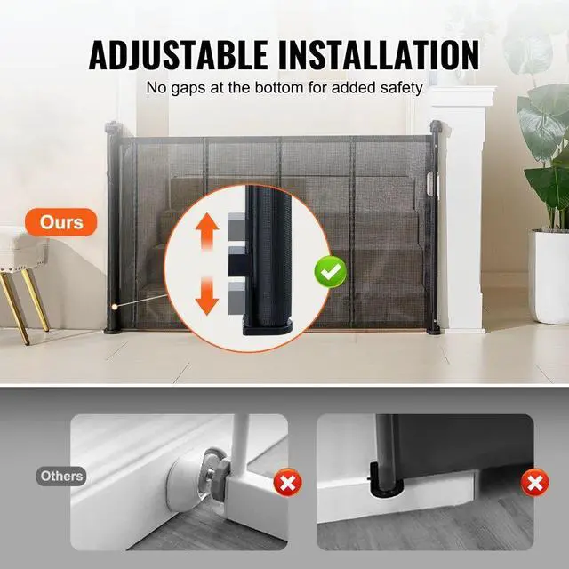 Alt view image 4 of 7 - VEVOR Retractable Baby Gate, 34.2" Tall Mesh Baby Gate, Extends up to 60" Wide Retractable Gate for Kids or Pets, Retractable Dog Gates for Indoor Stairs, Doorways, Hallways, Playrooms, Black