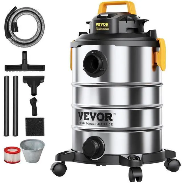 Main image of VEVOR Stainless Steel Wet Dry Shop Vacuum, 8 Gallon 6 Peak HP Wet/Dry Vac, Powerful Suction with Blower Function w/ Attachment 2-in-1 Crevice Nozzle, Small Shop Vac Perfect for Carpet Debris, Pet Hair