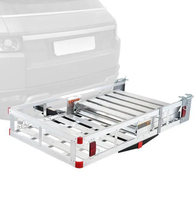 Main image of VEVOR Hitch Mount Cargo Carrier, 45.3" x 25.6" Aluminum Hitch Cargo Rack with Folding Ramp, Hitch Rack Basket with Stabilizer and Straps, 500LBS Mobility Scooter Carrier Fit 2" Hitch Receiver