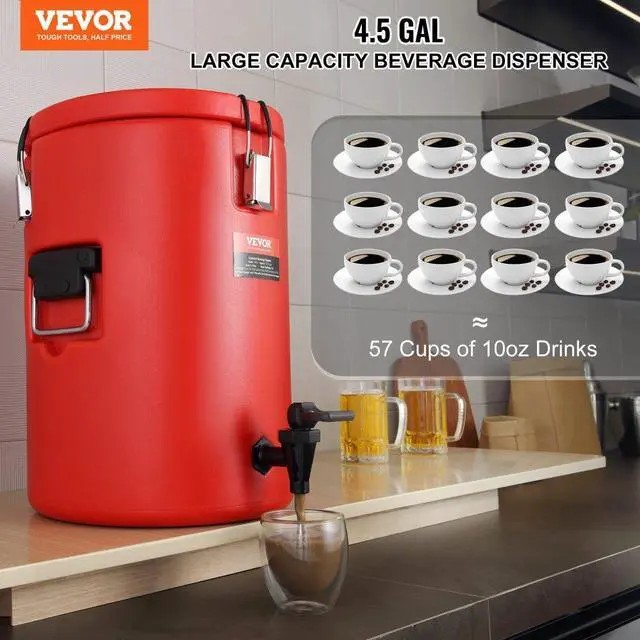Alt view image 2 of 7 - VEVOR Stainless Steel Insulated Beverage Dispenser, 4.5 Gallon 17.2 Liter, Thermal Hot and Cold Drink Server Dispenser with Spigot Handle, Food-grade for Hot Tea Coffee Water Restaurant Drink Shop