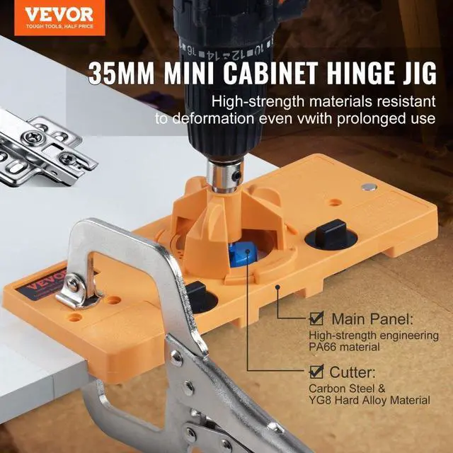 Alt view image 2 of 14 - VEVOR Concealed Hinge Jig, Cabinet Hinge Jig with C-Type Clamp and Accessories, PA66 Nylon and Steel Material, Accurate Hinge Drill Jig Woodworking Tool for Doors Cabinets Hinges Mounting