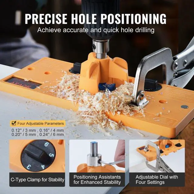 Alt view image 3 of 14 - VEVOR Concealed Hinge Jig, Cabinet Hinge Jig with C-Type Clamp and Accessories, PA66 Nylon and Steel Material, Accurate Hinge Drill Jig Woodworking Tool for Doors Cabinets Hinges Mounting