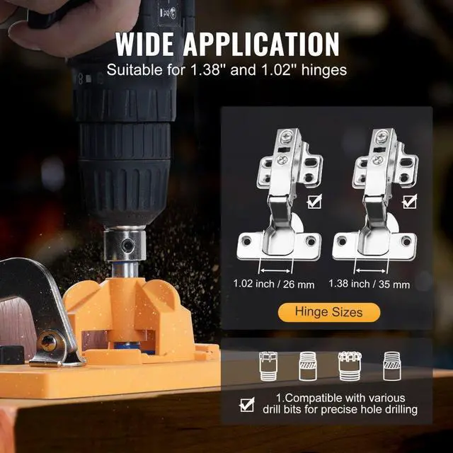 Alt view image 5 of 14 - VEVOR Concealed Hinge Jig, Cabinet Hinge Jig with C-Type Clamp and Accessories, PA66 Nylon and Steel Material, Accurate Hinge Drill Jig Woodworking Tool for Doors Cabinets Hinges Mounting
