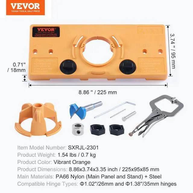 Alt view image 7 of 14 - VEVOR Concealed Hinge Jig, Cabinet Hinge Jig with C-Type Clamp and Accessories, PA66 Nylon and Steel Material, Accurate Hinge Drill Jig Woodworking Tool for Doors Cabinets Hinges Mounting