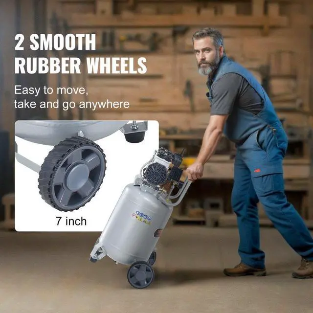 Alt view image 4 of 7 - VEVOR 13 Gallon Air Compressor, 2HP 4.6 SCFM@90PSI Oil Free Air Compressor Tank, 66dB Ultra-Quiet Compressor for Tire Inflation, Auto Repair, Woodwork Nailing, Spray Painting (125PSI Max Pressure)