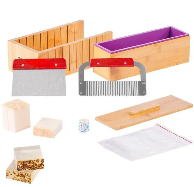 Main image of VEVOR Soap Making Kit, Bamboo Cutting Box and Inner Box with Silicone Mold, Stainless Steel Straight Cutter and Wavy Cutter, 100 Bags and 105 Stickers, Soap Making Supplies DIY Kits for Adults