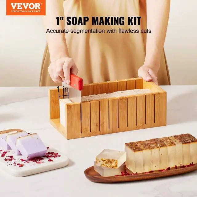 Alt view image 2 of 14 - VEVOR Soap Making Kit, Bamboo Cutting Box and Inner Box with Silicone Mold, Stainless Steel Straight Cutter and Wavy Cutter, 100 Bags and 105 Stickers, Soap Making Supplies DIY Kits for Adults