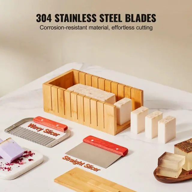 Alt view image 5 of 14 - VEVOR Soap Making Kit, Bamboo Cutting Box and Inner Box with Silicone Mold, Stainless Steel Straight Cutter and Wavy Cutter, 100 Bags and 105 Stickers, Soap Making Supplies DIY Kits for Adults