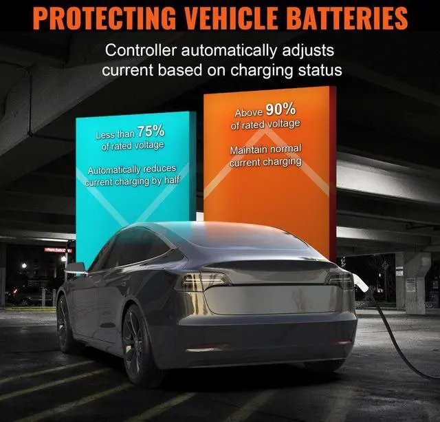 Alt view image 4 of 7 - VEVOR Level 2 Portable EV Charger, 40A 240V, Electric Vehicle Charger with 25 ft Charging Cable NEMA 14-50P Plug, 40A/32A/24A/16A Adjustable Current Plug-in Home EV Charging Station for SAE J1772 EVs