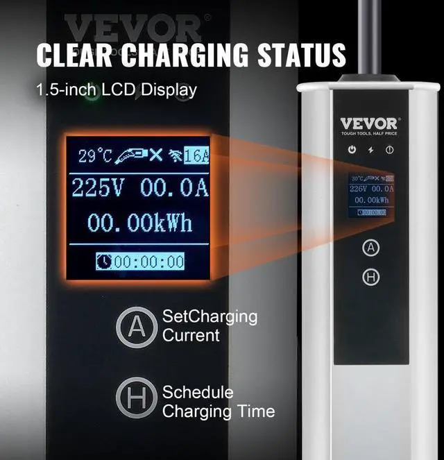 Alt view image 6 of 7 - VEVOR Level 2 Portable EV Charger, 40A 240V, Electric Vehicle Charger with 25 ft Charging Cable NEMA 14-50P Plug, 40A/32A/24A/16A Adjustable Current Plug-in Home EV Charging Station for SAE J1772 EVs