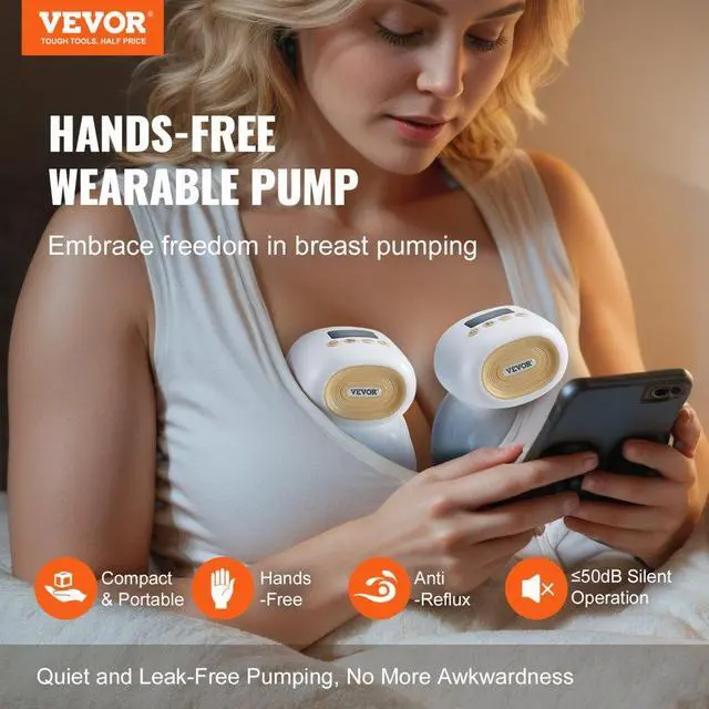 Alt view image 2 of 7 - VEVOR Breast Pump, Wearable Electric Breast Pumps Hands Free, 4 Mode & 12 Levels, 300mmHg Strong Suction, Ultra-Quiet Rechargeable Portable Breastfeeding Pump with LED Display, 24mm Insert/28mm Flange