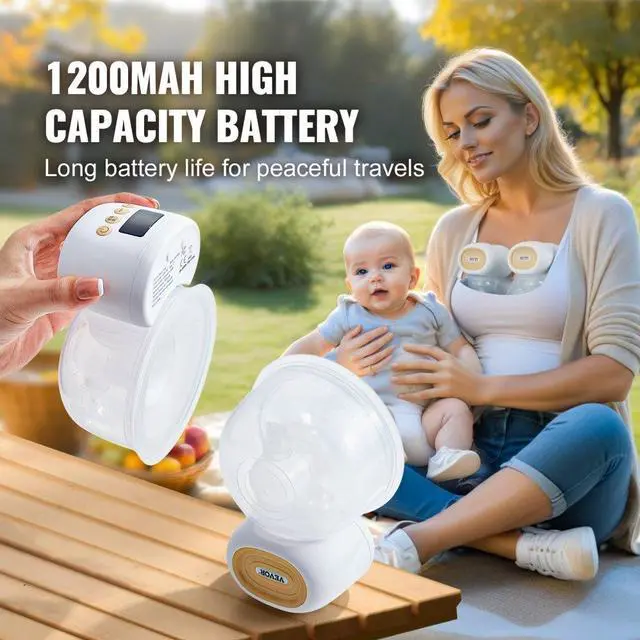 Alt view image 5 of 7 - VEVOR Breast Pump, Wearable Electric Breast Pumps Hands Free, 4 Mode & 12 Levels, 300mmHg Strong Suction, Ultra-Quiet Rechargeable Portable Breastfeeding Pump with LED Display, 24mm Insert/28mm Flange