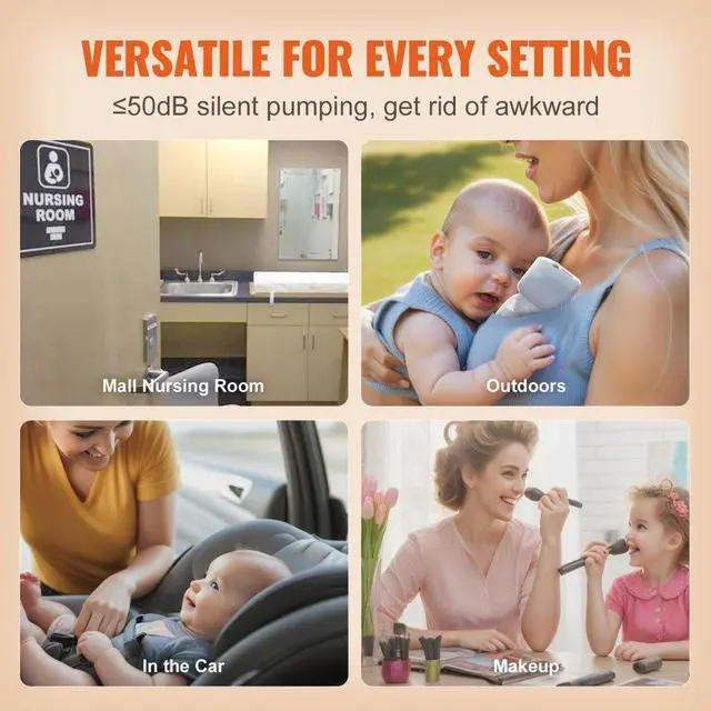 Alt view image 6 of 7 - VEVOR Breast Pump, Wearable Electric Breast Pumps Hands Free, 4 Mode & 12 Levels, 300mmHg Strong Suction, Ultra-Quiet Rechargeable Portable Breastfeeding Pump with LED Display, 24mm Insert/28mm Flange